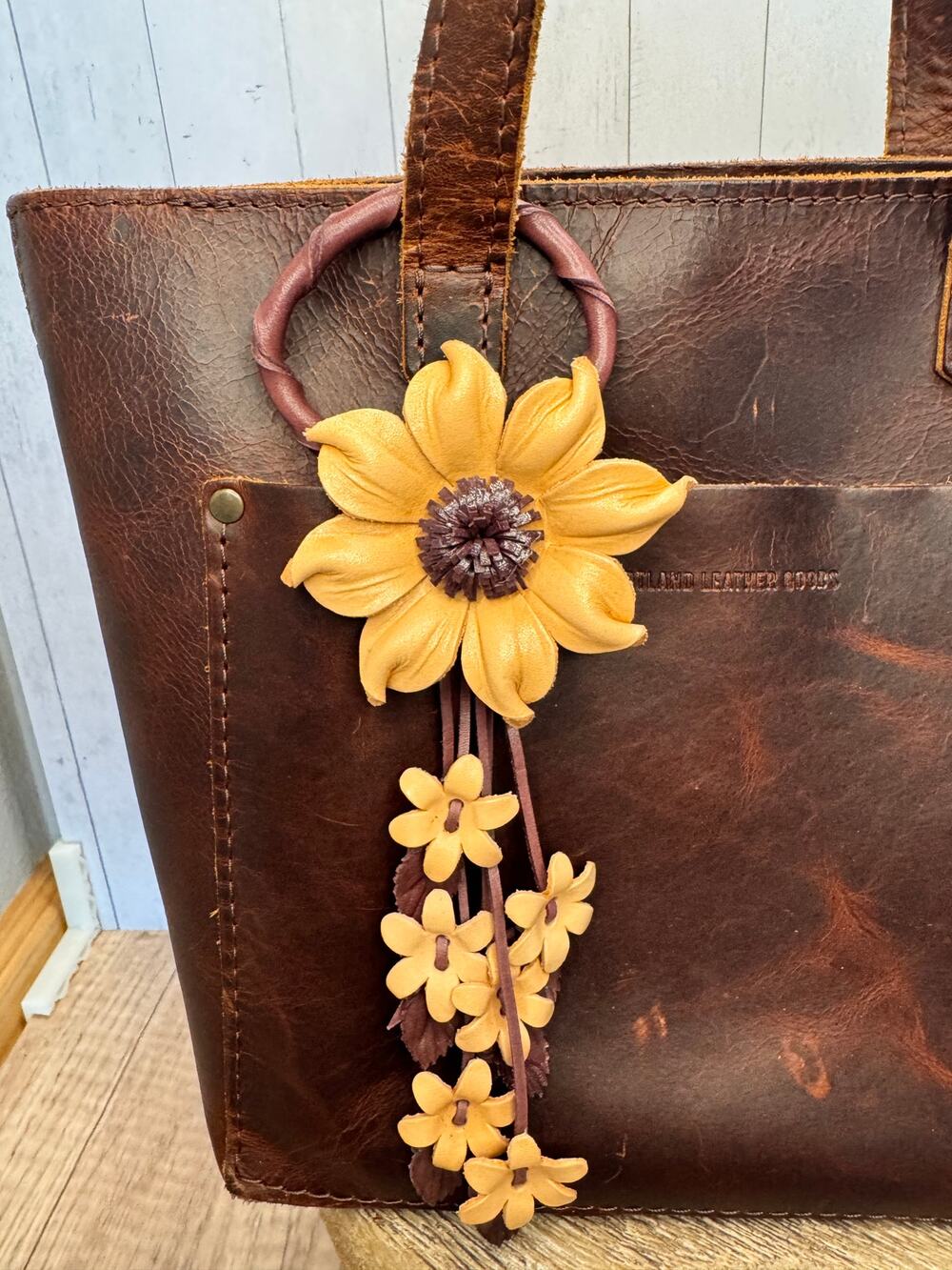 Cream Neutral Daisy Leather Flower Purse Charm Genuine Leather Beige Bag Charm
